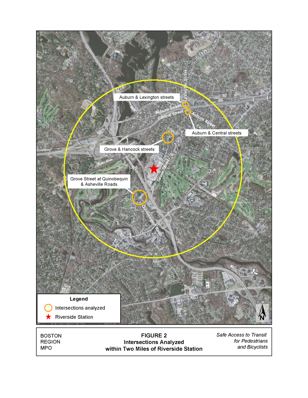 Shows the locations of intersections that were analyzed as part of this study.